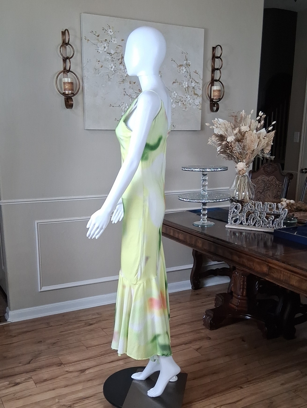 Women's Asymmetrical Summer Resort Slip Midi Dress in Lemon Tie-Dye Multi XS - Picture 5 of 16